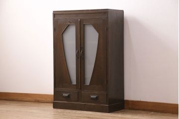 大正昭和期の本箱をリペア&カスタム!建具の色ガラスをすりガラスへ入れ替え。(収納棚、戸棚、キャビネット)