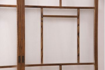 昭和初期のガラス戸4枚をリペア&カスタム!設置場所に合わせてリサイズ。引手と戸車を取り付け。クリアガラス、ダイヤガラス、ゆらゆらガラス、変わり花菱模様ガラスに差し替え。クリアワックス仕上げ。戸枠を新たに製作。(引き戸、建具)