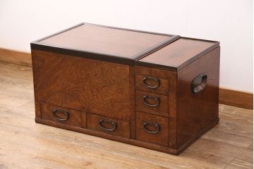 昭和初期の長火鉢をリペア&カスタム!炉縁を取り外し、斜め切り加工を施した天板を新たに製作。(木製火鉢、ローテーブル)