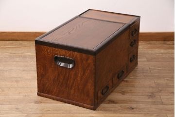 昭和初期の長火鉢をリペア&カスタム!炉縁を取り外し、斜め切り加工を施した天板を新たに製作。(木製火鉢、ローテーブル)