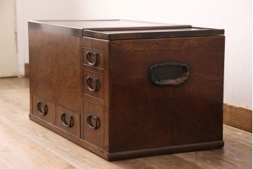 昭和初期の長火鉢をリペア&カスタム!炉縁を取り外し、斜め切り加工を施した天板を新たに製作。(木製火鉢、ローテーブル)