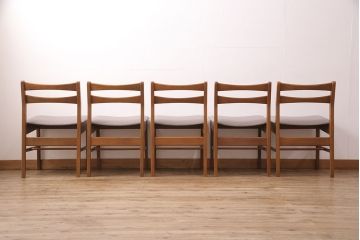 北欧ヴィンテージのチェア5脚をリペア&カスタム!指定の生地で座面の張り替え。(椅子、ダイニングチェア)
