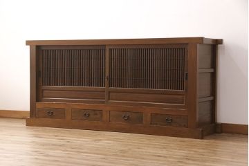 水屋箪笥サイドボードをリペア&カスタム!格子戸に中折れネジ締り錠を取り付け。現状に近しい色味に着色し仕上げ。(水屋箪笥、収納棚、戸棚、食器棚、サイドキャビネット)