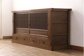 水屋箪笥サイドボードをリペア&カスタム!格子戸に中折れネジ締り錠を取り付け。現状に近しい色味に着色し仕上げ。(水屋箪笥、収納棚、戸棚、食器棚、サイドキャビネット)