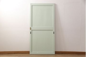 明治大正期の帯戸をリペア&カスタム!引き手、内締り錠を取り付け。当店商品を参考にミントグリーンにペイント仕上げ。(引き戸、板戸、建具)