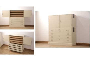 総桐箪笥をリペア&カスタム!三段重ねから中・下段のみの仕様に変更。中段上部の金具を取り外し、穴埋め加工。砥粉仕上げ。(衣装箪笥、着物箪笥、和タンス、桐たんす)
