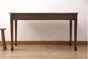 イギリスアンティークのレザートップテーブルをリペア&カスタム!蜜蝋ワックス仕上げ。(ワークデスク、ダイニングテーブル、作業台)