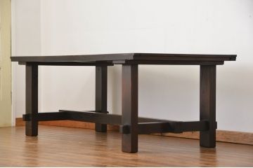 明治大正期の蔵戸をリペア&カスタム!取り外し可能なガラス天板と脚を取り付けダイニングテーブルにリメイク。濃い茶色に着色し仕上げ。(6人掛け、4人掛け、作業台)