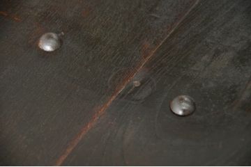 明治大正期の蔵戸をリペア&カスタム!取り外し可能なガラス天板と脚を取り付けダイニングテーブルにリメイク。濃い茶色に着色し仕上げ。(6人掛け、4人掛け、作業台)