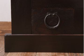 明治大正期の水屋箪笥をリペア&カスタム!背面を新材に張り替え、天板を取り付けローボードにリメイク。内部に取り外し可能な棚板を設置。赤みがかった濃い茶色に着色し仕上げ。(テレビ台、テレビボード、収納棚、戸棚、キャビネット)