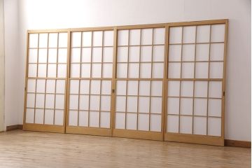 雪見障子戸4枚をリペア&カスタム!高さと幅をリサイズし、障子はプラスチック障子紙に張り替え。(摺り上げ障子戸、引き戸、擦り上げ障子戸、擦上障子戸、建具)