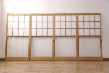 雪見障子戸4枚をリペア&カスタム!高さと幅をリサイズし、障子はプラスチック障子紙に張り替え。(摺り上げ障子戸、引き戸、擦り上げ障子戸、擦上障子戸、建具)