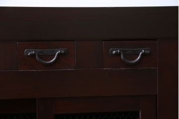 明治期の水屋箪笥をリペア&カスタム!新たに天板を取り付け、ローボードにリメイク。内部に棚板を設置。赤みがかった濃い茶色に着色し仕上げ。(テレビ台、テレビボード、収納棚、キャビネット)