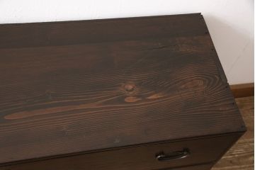 箪笥ローボードをリペア&カスタム!天板と鉄脚を取り付け、本体はワントーン落ち着いた色味に着色し仕上げ。(ローチェスト、引き出し、タンス、収納たんす)
