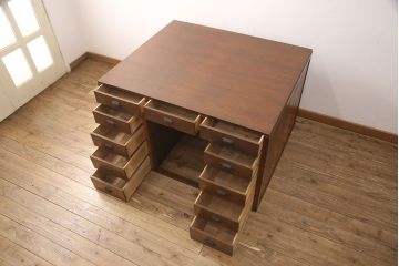 アンティーク両袖机の見た目を変えずに綺麗にリペア!(パートナーデスク、ワークデスク、オフィスデスク)