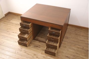 アンティーク両袖机の見た目を変えずに綺麗にリペア!(パートナーデスク、ワークデスク、オフィスデスク)