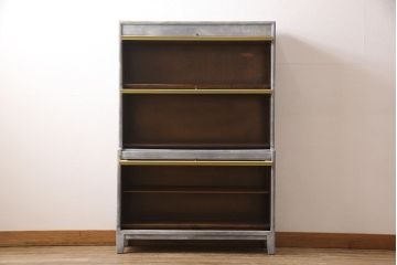 スタッキングブックケースをリペア&カスタム!イエローとグレーのアンティーク風ペイント仕上げ。(本箱、収納棚)