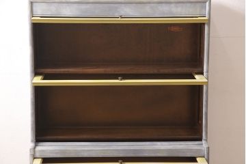 スタッキングブックケースをリペア&カスタム!イエローとグレーのアンティーク風ペイント仕上げ。(本箱、収納棚)