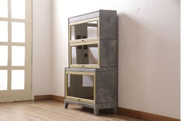 スタッキングブックケースをリペア&カスタム!イエローとグレーのアンティーク風ペイント仕上げ。(本箱、収納棚)
