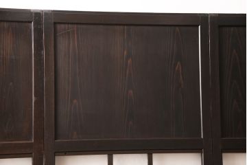 帯戸4枚セットをリペア&カスタム!高さと幅をリサイズし、ガラスを麻の葉ガラスに交換。引手を取り付け、全体を濃い茶色に着色し仕上げ。(引き戸)