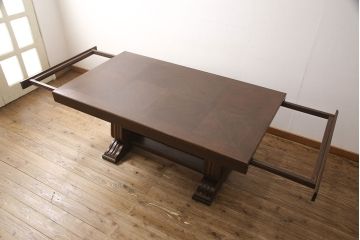 アンティークのドローリーフテーブルをリペア&カスタム!欠損した天板を修復・作製。全体を脚の色に合わせて着色し仕上げ。(ダイニングテーブル、エクステンションテーブル)