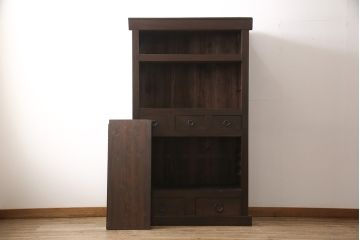 和製アンティークの水屋箪笥をリペア&カスタム!建具をモールガラス戸にリメイクし、内部は可動式の棚板を追加。(戸棚、キャビネット)