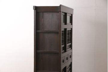 和製アンティークの水屋箪笥をリペア&カスタム!建具をモールガラス戸にリメイクし、内部は可動式の棚板を追加。(戸棚、キャビネット)