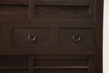 和製アンティークの水屋箪笥をリペア&カスタム!建具をモールガラス戸にリメイクし、内部は可動式の棚板を追加。(戸棚、キャビネット)