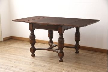 イギリスアンティークのドローリーフテーブルの見た目を変えずに綺麗にリペア!(エクステンションテーブル、ダイニングテーブル)