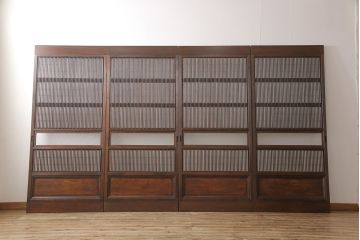 裏障子付き格子戸4枚をリペア&カスタム!高さと幅をリサイズし、上下の桟はフラットにし戸車を取り付け。本体をダークブラウンに着色し仕上げ。(引き戸、障子戸)