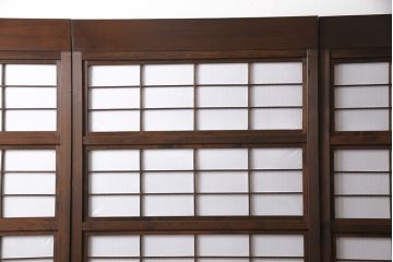 裏障子付き格子戸4枚をリペア&カスタム!高さと幅をリサイズし、上下の桟はフラットにし戸車を取り付け。本体をダークブラウンに着色し仕上げ。(引き戸、障子戸)