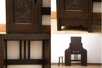 ドレッサーをリペア&カスタム!開き戸内の棚板の高さを変更し、全体を現状をベースに着色仕上げ。(鏡台)