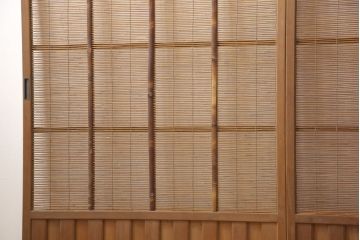 御簾戸4枚をリペア&カスタム!指定箇所に引手をとりつけ。現状の雰囲気をそのままにクリアワックス仕上げ。(簾戸、簀戸、葭戸、夏障子、すど、葦戸)