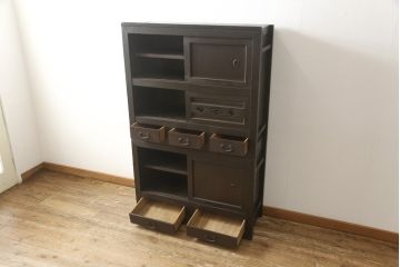 重ね水屋箪笥をリペア&カスタム!引き違い戸の金網をクリアガラスに変更。(収納棚、戸棚、食器棚、キャビネット)