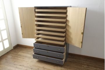 加茂桐箪笥をリペア&カスタム!内部はそのままに、外側を青みがかったダークグレーにペイント仕上げ。(並厚、着物箪笥、和タンス、収納箪笥、衣装タンス)