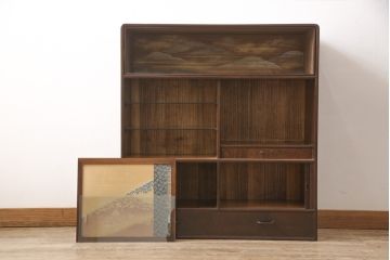 アンティークの蛇腹戸(シャッター)付き収納棚の見た目を変えずに綺麗にリペア!木部や接合部・可動部を調整し、キズを消して補修。蜜?ワックスで仕上げ。(茶棚、戸棚)