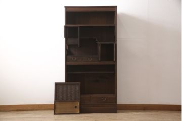 大正時代の茶棚をリペア&カスタム!下段収納部は棚板を取り外し、新しいものに交換。全体を本来の色味を活かしつつ着色仕上げ。(茶箪笥、収納棚、飾り棚)