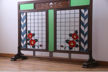 アンティークの衝立をリペア&カスタム!当時物の色ガラスとオリジナルのステンドグラスをはめ込み、大正ロマンな仕上がりに。(つい立て、間仕切り、パーテーション)