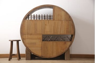 和製ビンテージの丸型茶棚の見た目を変えずに綺麗にリペア!桐材本来の美しさを活かした木地色仕上げ。(飾り棚、茶箪笥、水屋箪笥、収納棚、ヴィンテージ家具)