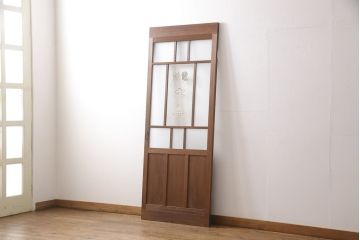 大正昭和初期のレトロなドアをリペア&カスタム!高さをリサイズし、ガラスを反転。蝶番を取り外し、ローラー締まりを取り付け。現状の色味をベースに着色仕上げ。(ガラス扉、建具)