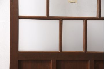 大正昭和初期のレトロなドアをリペア&カスタム!高さをリサイズし、ガラスを反転。蝶番を取り外し、ローラー締まりを取り付け。現状の色味をベースに着色仕上げ。(ガラス扉、建具)