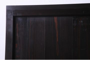 明治期のガラス帯戸2枚をリペア&カスタム!オリジナルのステンドグラスをはめ込み、濃い茶色で着色仕上げ。(引き戸、板戸、ガラス戸、建具)