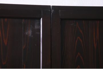 明治期のガラス帯戸2枚をリペア&カスタム!オリジナルのステンドグラスをはめ込み、濃い茶色で着色仕上げ。(引き戸、板戸、ガラス戸、建具)
