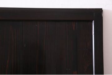 明治期のガラス帯戸2枚をリペア&カスタム!オリジナルのステンドグラスをはめ込み、濃い茶色で着色仕上げ。(引き戸、板戸、ガラス戸、建具)