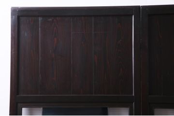 明治期のガラス帯戸2枚をリペア&カスタム!オリジナルのステンドグラスをはめ込み、濃い茶色で着色仕上げ。(引き戸、板戸、ガラス戸、建具)