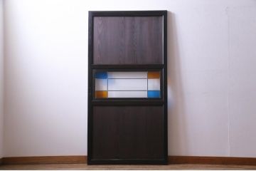 明治大正期の帯戸をリペア&カスタム!オリジナルのステンドグラスをはめ込み、木目を活かして着色仕上げ。(引き戸、板戸、ガラス戸、建具)