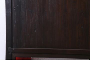 明治大正期の帯戸をリペア&カスタム!オリジナルのステンドグラスをはめ込み、濃い茶色で着色仕上げ。(引き戸、板戸、ガラス戸、建具)