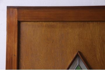 大正昭和初期の板戸をリペア&カスタム!オリジナルのステンドグラスをはめ込み、自然な茶色に着色仕上げ。(引き戸、建具)