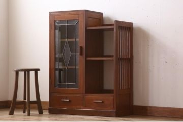木製本箱をリペア&カスタム!建具にオリジナルのステンドグラスを使用。(収納棚、戸棚、キャビネット、ブックケース)