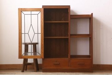 木製本箱をリペア&カスタム!建具にオリジナルのステンドグラスを使用。(収納棚、戸棚、キャビネット、ブックケース)